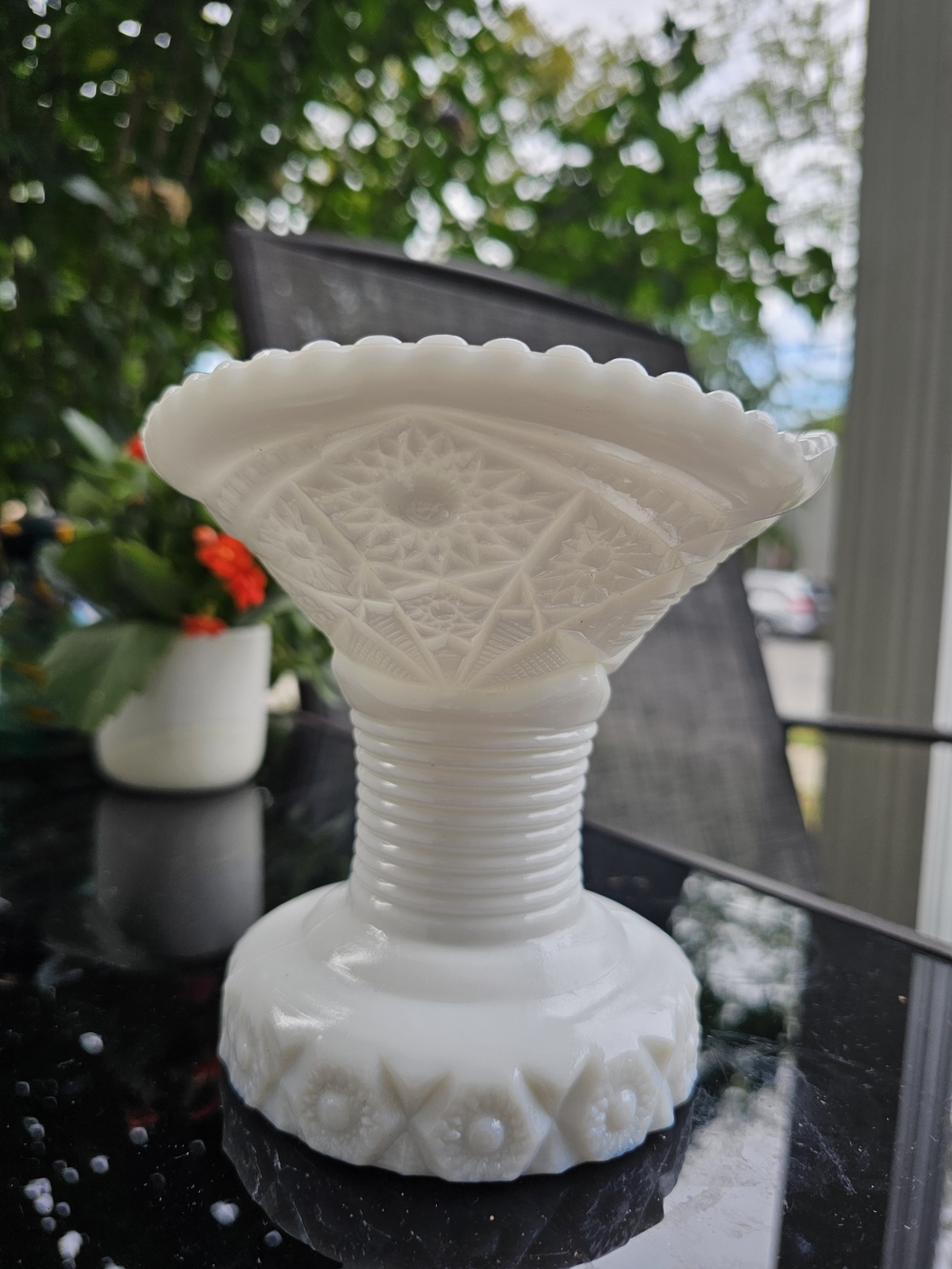 Vintage McKee Milk Glass Punch Bowl Stand Concord Pattern Pedestal Vase Compote